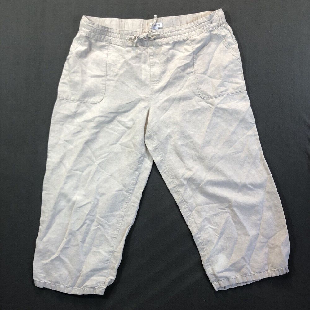 Liz Claiborne Cropped Pants XL Linen Cotton High Rise Wide Leg Pull On Capris